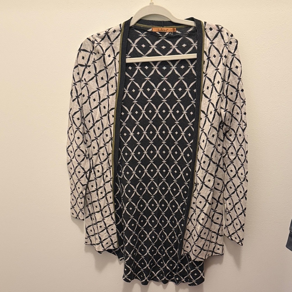 Belldini Black and Cream Diamond Cardigan